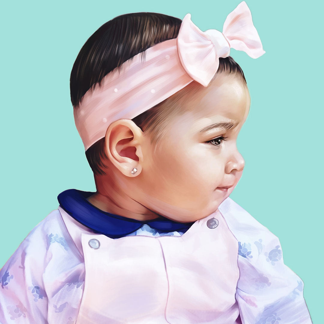 Retrato digital de una niña con un lazo rosa en la cabeza