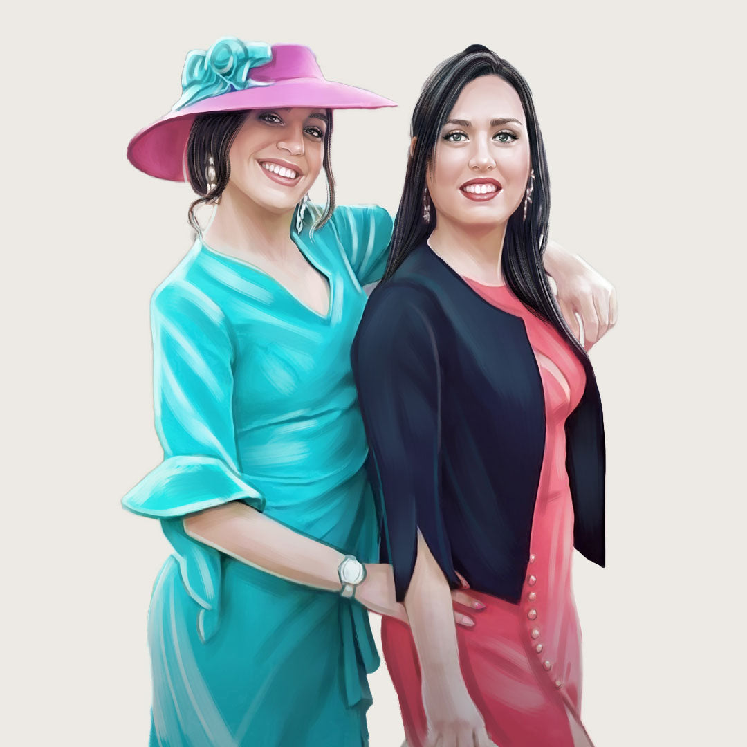 Ilustración personalizada digital de dos amigas